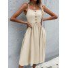 Solid Color Mock Button Spaghetti Strap Vacation Dress High Waisted A Line Midi Casual Dress - BEIGE S | US 4
