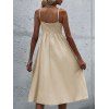 Solid Color Mock Button Spaghetti Strap Vacation Dress High Waisted A Line Midi Casual Dress - BEIGE S | US 4