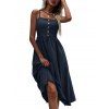 Solid Color Mock Button Spaghetti Strap Vacation Dress High Waisted A Line Midi Casual Dress - MIDNIGHT BLUE L | US 8