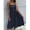 Solid Color Mock Button Spaghetti Strap Vacation Dress High Waisted A Line Midi Casual Dress - MIDNIGHT BLUE L | US 8