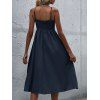 Solid Color Mock Button Spaghetti Strap Vacation Dress High Waisted A Line Midi Casual Dress - MIDNIGHT BLUE L | US 8