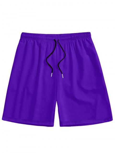 Short de Plage à Taille Elastique en Couleur Unie avec Cordon de Serrage pour Hommes