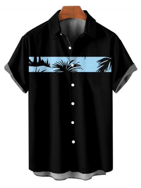 Chemise de Vacances Boutonnée Palmier Imprimé à Manches Courtes