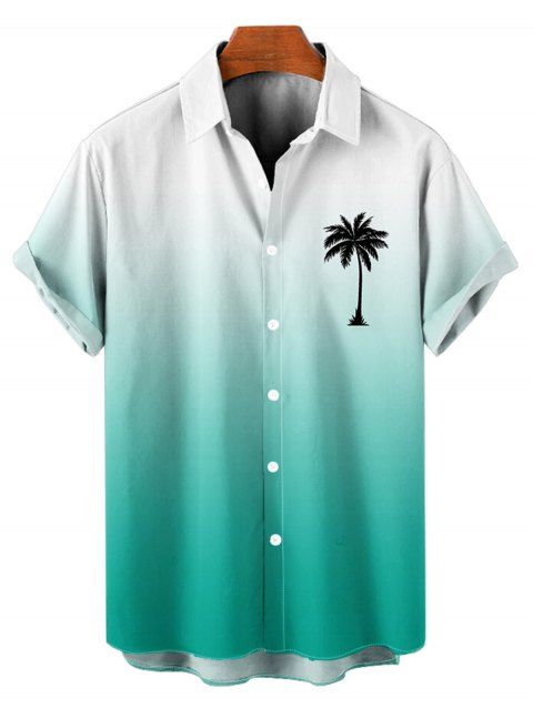 Chemise de Vacances Boutonnée Palmier Ombré Imprimé à Manches Courtes