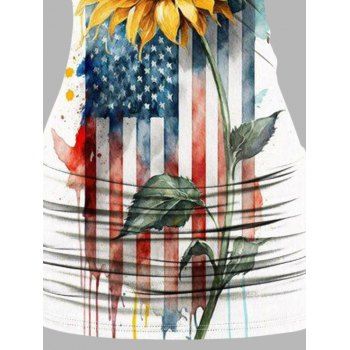 Sunflower American Flag Pattern Butterfly Lace Ruched Independence Day Tank Top Star Stripe Print O Ring Surplice Long Patriotic Tank Top