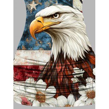 American Flag Eagle Floral Pattern Butterfly Lace Ruched Independence Day Tank Top Star Stripe Print O Ring Surplice Long Patriotic Tank Top