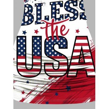 Letter Star Stripe Pattern Butterfly Lace Ruched Independence Day Tank Top O Ring Surplice Long Patriotic Tank Top
