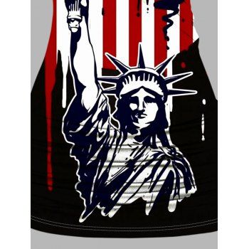 American Flag Statue of Liberty Pattern Butterfly Lace Ruched Independence Day Tank Top Star Stripe Print O Ring Surplice Long Patriotic Tank Top