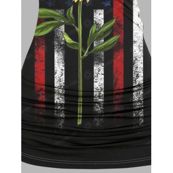 American Flag Sunflower Pattern Butterfly Lace Ruched Independence Day Tank Top Star Stripe Print O Ring Surplice Long Patriotic Tank Top