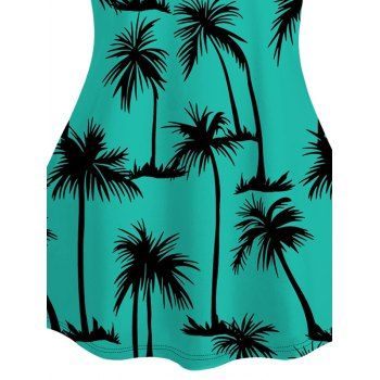 Allover Palm Tree Pattern Hawaii T Shirt V Neck Short Sleeve Vacation Tee