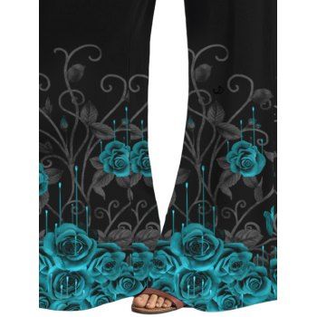 Rose Pattern Gothic Wide Leg Pants High Waisted Casual Long Pants