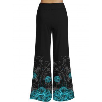 Gothic Outfit Rose Print Ruched Butterfly Lace Cross O Ring Strap Tank Top and Elastic High Waisted Wide Leg Pants Casual Matching Outfit