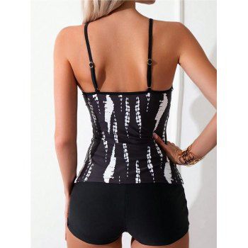 Printed Spaghetti Strap Swim Top Tummy Cover Boyshorts Two Piece Tankini Swimwear Adjustable Strap Padded Beach Swimsuit