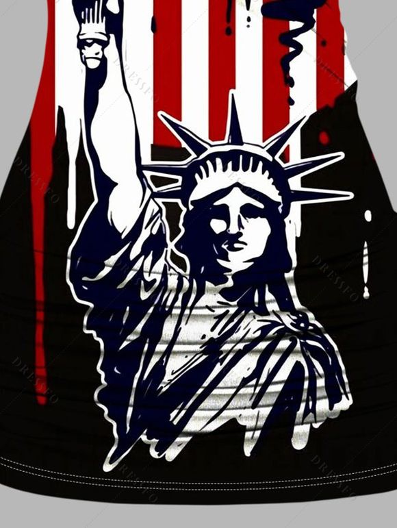 Débardeur Long Superposé Papillon Statue de la Liberté et Drapeau Américain Imprimés - Noir L | US 8-10