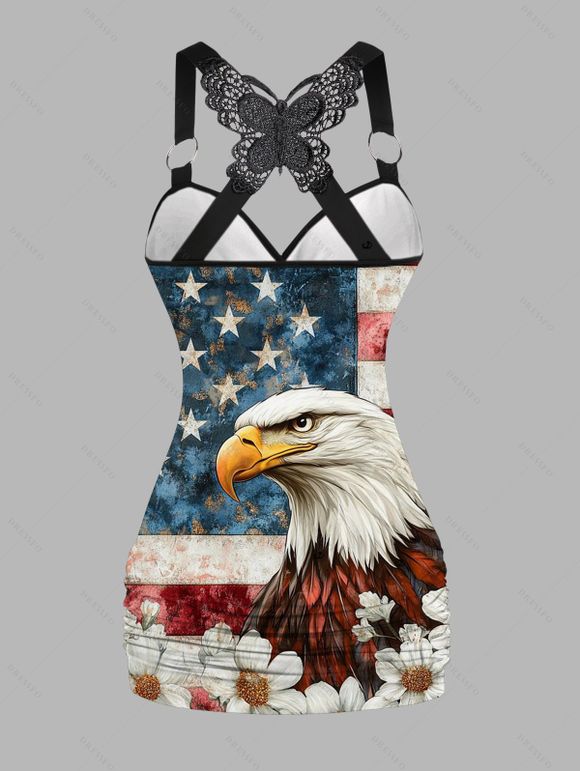 Débardeur Cache-Coeur Long en Dentelle Imprimé Aigle Floral - multicolor XL | US 12