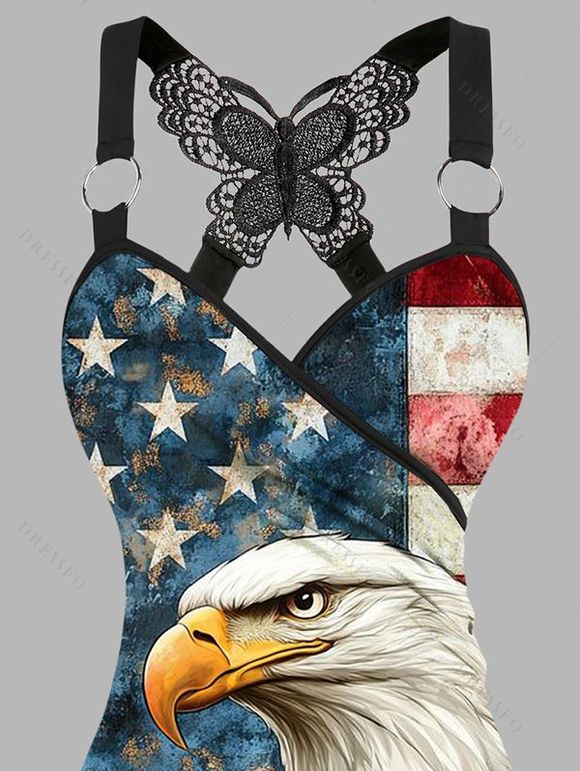 Débardeur Cache-Coeur Long en Dentelle Imprimé Aigle Floral - multicolor XL | US 12