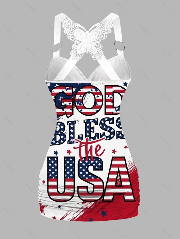 Débardeur Long Superposé Papillon Motif de Lettre D'Etoile à Lacets - Rouge XXL | US 14