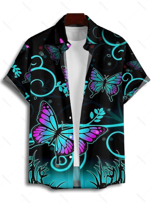Gothic Couple Outfit Butterfly Leaf Printed Half Zipper Lace Up Adjustable Strap Mini Dress and Roll Up Sleeve Shirt Casual Matching Outfit - multicolor S | US 4