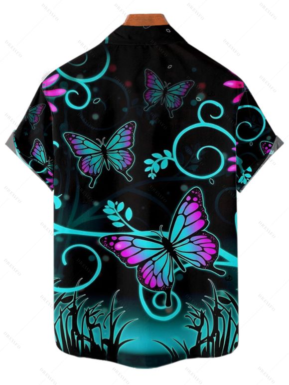 Gothic Couple Outfit Butterfly Leaf Printed Half Zipper Lace Up Adjustable Strap Mini Dress and Roll Up Sleeve Shirt Casual Matching Outfit - multicolor S | US 4