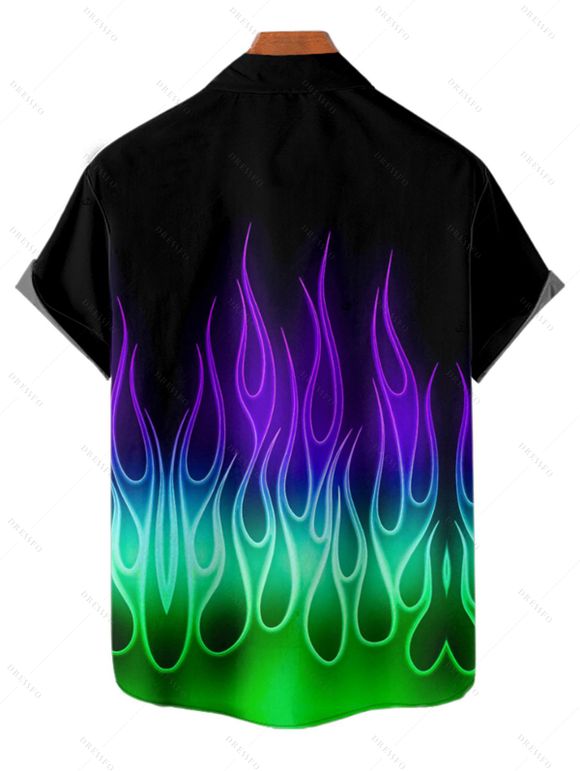 Music Festival Couple Outfit Colorful Flame Pattern O-Ring Half Zipper Lace Up Dress and Roll Up Sleeve Solid Color Drawstring Shorts Matching Outfit - Noir S | US 4