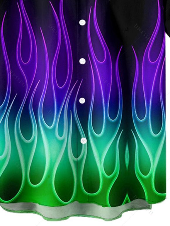 Music Festival Couple Outfit Colorful Flame Pattern O-Ring Half Zipper Lace Up Dress and Roll Up Sleeve Solid Color Drawstring Shorts Matching Outfit - Noir S | US 4