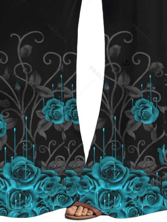 Pantalon Long Décontracté à Imprimé Rose à Taille Haute - Vert clair XXL | US 14