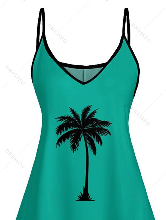 Mini Robe Hawaïen Ligne A Palmier Imprimé à Bretelle Fine - Vert XXXL | US 16