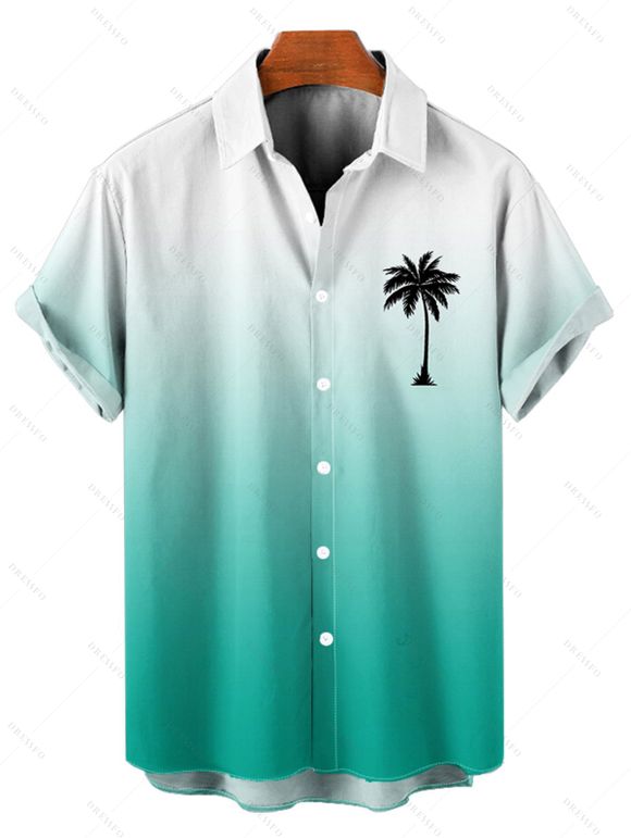 Chemise de Vacances Boutonnée Palmier Ombré Imprimé à Manches Courtes - Vert 5XL