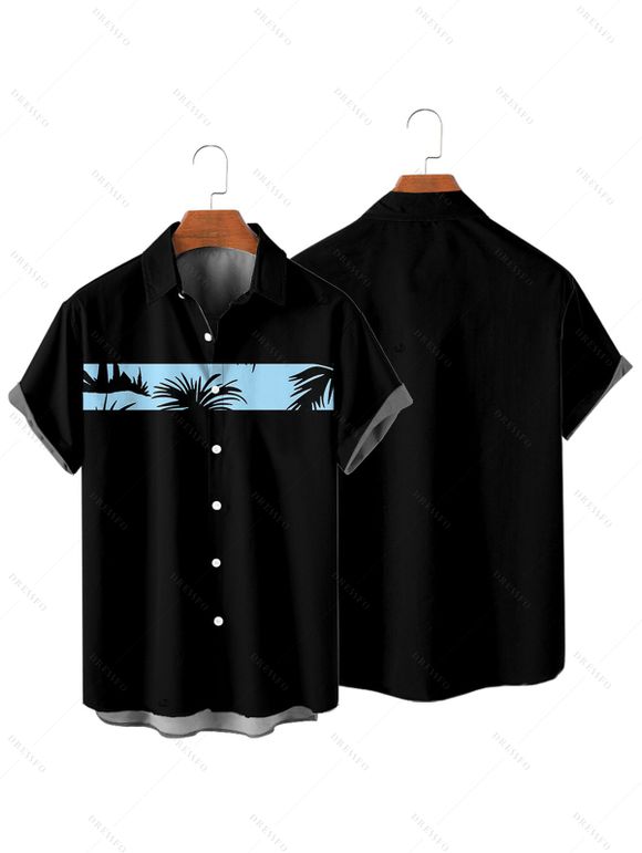 Chemise de Vacances Boutonnée Palmier Imprimé à Manches Courtes - Bleu clair S