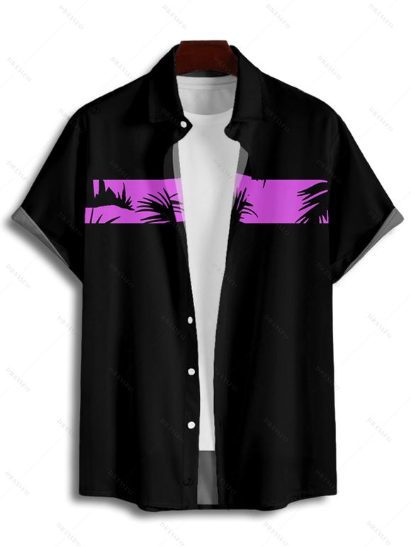 Chemise de Vacances Boutonnée Palmier Imprimé à Manches Courtes - Pourpre 5XL