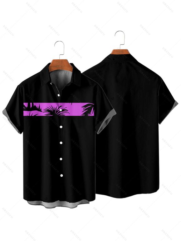 Chemise de Vacances Boutonnée Palmier Imprimé à Manches Courtes - Pourpre 5XL