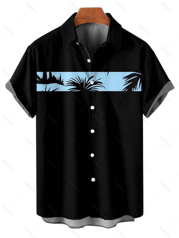 Chemise de Vacances Boutonnée Palmier Imprimé à Manches Courtes - Bleu clair S
