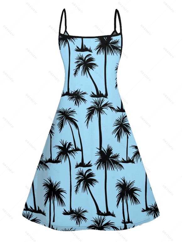 Mini Robe Hawaïen Ligne A Palmier Imprimé à Bretelle Fine - Bleu clair XXXXXL | US 20