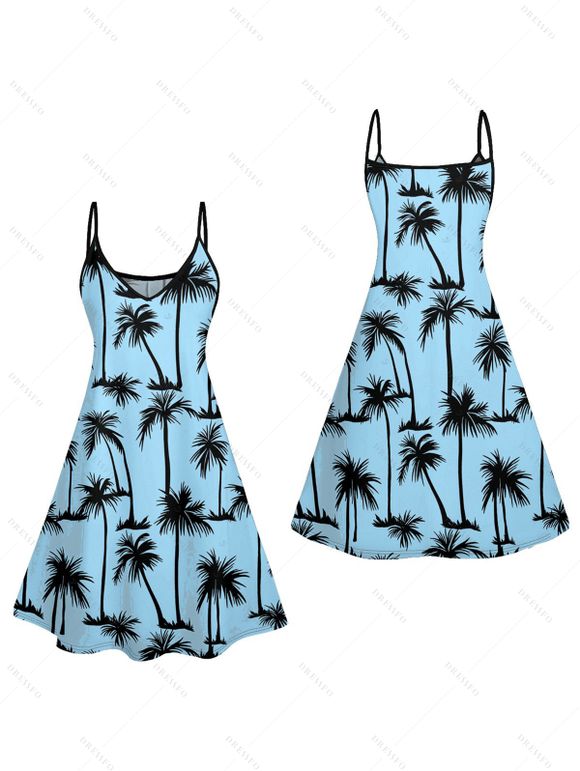 Mini Robe Hawaïen Ligne A Palmier Imprimé à Bretelle Fine - Bleu clair XXXXXL | US 20