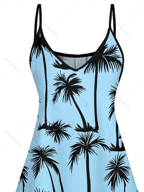 Mini Robe Hawaïen Ligne A Palmier Imprimé à Bretelle Fine - Bleu clair XXXXXL | US 20