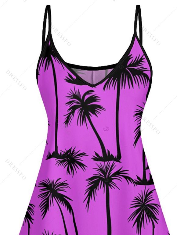 Mini Robe Hawaïen Ligne A Palmier Imprimé à Bretelle Fine - Pourpre L | US 8-10