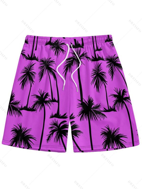Short de Plage de Vacances Imprimé Palmier pour Homme - Pourpre M