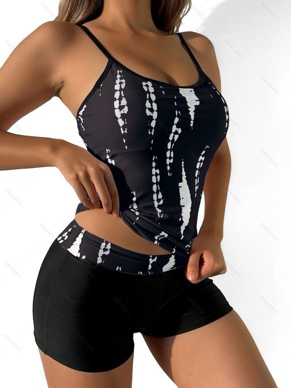 Maillot de Bain Tankini Rembourré Haut à Bretelle Fine Deux Pièces - Noir XXL | US 12