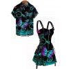 Gothic Couple Outfit Butterfly Leaf Printed Half Zipper Lace Up Adjustable Strap Mini Dress and Roll Up Sleeve Shirt Casual Matching Outfit - multicolor S | US 4