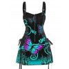 Gothic Couple Outfit Butterfly Leaf Printed Half Zipper Lace Up Adjustable Strap Mini Dress and Roll Up Sleeve Shirt Casual Matching Outfit - multicolor S | US 4