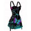 Gothic Couple Outfit Butterfly Leaf Printed Half Zipper Lace Up Adjustable Strap Mini Dress and Roll Up Sleeve Shirt Casual Matching Outfit - multicolor S | US 4