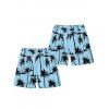 Vacation Style Palm Tree Printed Strapless Dress with Mens Short Sleeve Shirt and Mens Beach Pants Three Piece Set - Bleu clair S | US 4