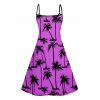 Vacation Style Palm Tree Printed Strapless Dress with Mens Short Sleeve Shirt and Mens Beach Pants Three Piece Set - Pourpre S | US 4