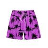 Vacation Style Palm Tree Printed Strapless Dress with Mens Short Sleeve Shirt and Mens Beach Pants Three Piece Set - Pourpre S | US 4