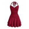 Mini Robe de Soirée Ligne A Drapée en Couleur Unie à Col Halter - Rouge XL | US 12