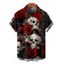 Chemise Décontractée Gothique Rose Crâne Imprimés à Manches Roulées pour Homme - Noir XL
