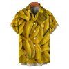 Chemise de Vacances Décontractée Boutonnée Motif de Banane à Manches Roulées pour Homme - Jaune 4XL