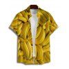 Chemise de Vacances Décontractée Boutonnée Motif de Banane à Manches Roulées pour Homme - Jaune 4XL