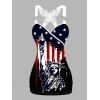 Débardeur Long Superposé Papillon Statue de la Liberté et Drapeau Américain Imprimés - Noir XXL | US 14