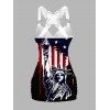 Débardeur Long Superposé Papillon Statue de la Liberté et Drapeau Américain Imprimés - Noir XXL | US 14